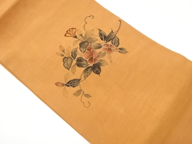 JAPANESE NAGOYA OBI / TSUMUGI / HAND PAINTED / FLOWER